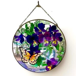Suncatcher Window Hanging, 6” With Orchids & Butterfly